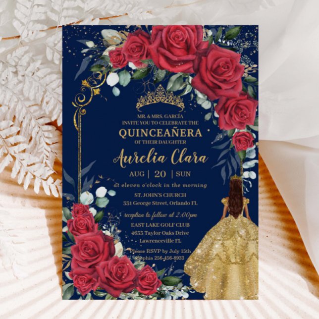 Invitación Roses Rojos Encantados Marina Floral Azul Quinceañ (Subido por el creador)