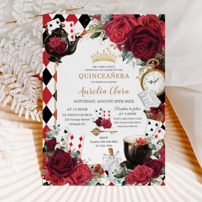 Invitación Roses rojos Floral Alicia en el País de las Maravi (Subido por el creador)