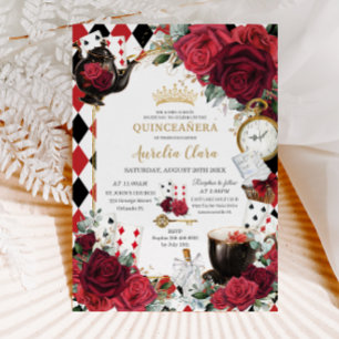 Invitación Roses rojos Floral Alicia en el País de las Maravi