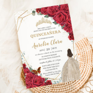 Invitación Roses Rojos Floral Vestido de Champagne Chica Quin