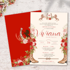 Invitación Roses Rojos Florales Boots Western Charra Quincean