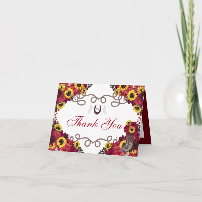 Invitación Roses Rojos Girasoles Charro Quinceanera Gracias (Anverso)