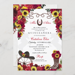 Invitación Roses rojos girasoles gallina de la vaca Quinceane