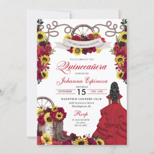 Invitación Roses rojos girasoles niña occidental quinceanera