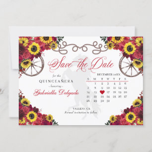 Invitación Roses Rojos girasoles Quinceañera Salven La Fecha