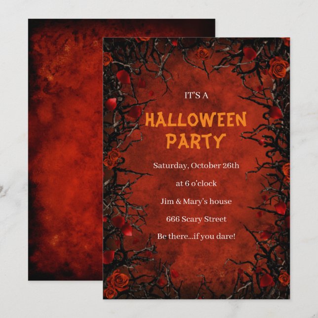 Invitación Roses rojos góticos Black Vines Halloween Party (Anverso / Reverso)