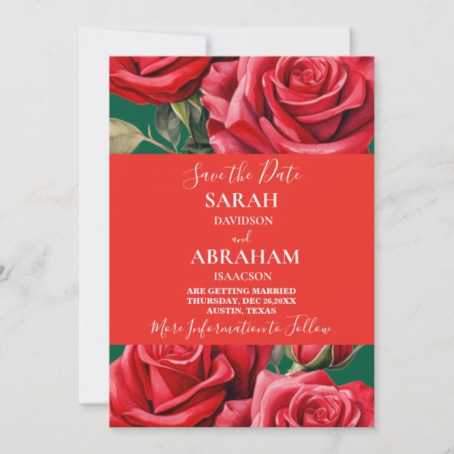 Invitación Roses rojos Guardar la fecha (Anverso)