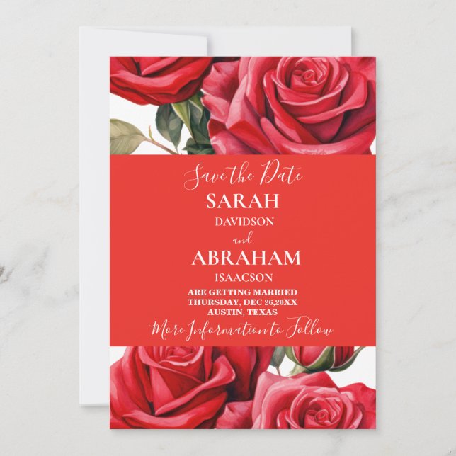 Invitación Roses rojos Guardar la fecha (Anverso)