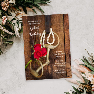 Invitación Roses Rojos Horse Bit Country Western Birday Party