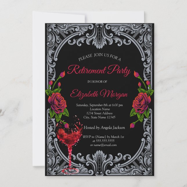 Invitación Roses Rojos, Jubilación Gótica de Vidrio (Anverso)