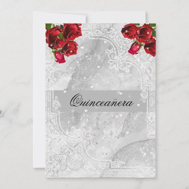 Invitación Roses rojos Lágrimas blancas del corazón Estrellas (Anverso)