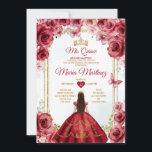Invitación Roses Rojos Mexicanos Princesa Quiñceanera Floral<br><div class="desc">Invitación floral de la princesa mexicana Roses Rojas Quiñceanera Mi Quince 15 Anos,  Mariposa de cumpleaños 16.</div>