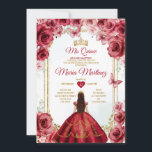 Invitación Roses Rojos Mexicanos Princesa Quiñceanera Floral<br><div class="desc">Invitación floral de la princesa mexicana Roses Rojas Quiñceanera Mi Quince 15 Anos,  Mariposa de cumpleaños 16.</div>