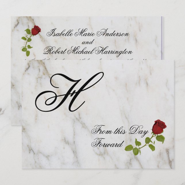 Invitación Roses rojos| monograma| A partir de este día (Anverso / Reverso)