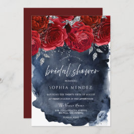 Invitación Roses Rojos Naval Agua Splash Bridal Shower