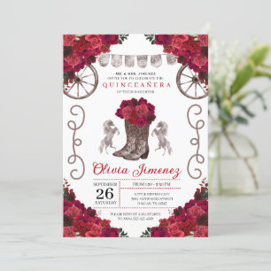 Invitación Roses rojos plateados Cowgirl occidental boots Qui