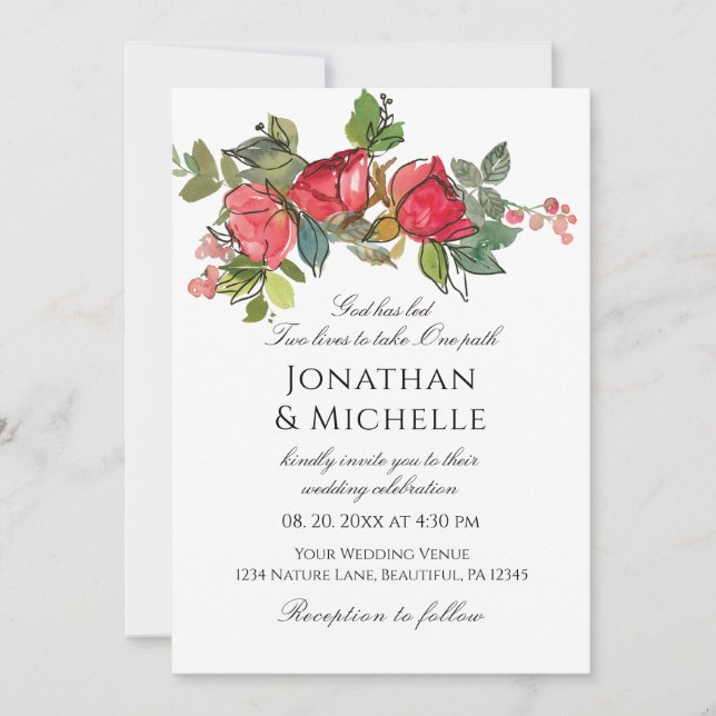 Invitación Roses Rojos Rojos Floral Todo En Un Boda Cristiano (Anverso)