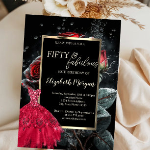 Invitación Roses rojos rojos vestidos de rojo negro 50 cumple