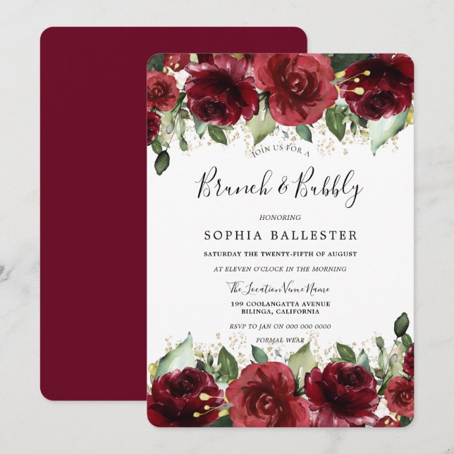 Invitación Roses rojos Románticos Brunch & Bubbly Brillant Sh (Anverso / Reverso)