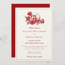 Invitación Roses Rojos Skull Boda gótico moderno