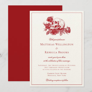 Invitación Roses Rojos Skull Boda gótico moderno