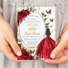Invitación Roses Rojos Vestido Floral Quinceañera Dama Solici