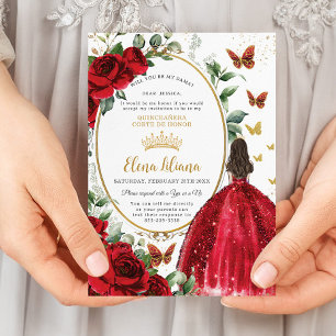 Invitación Roses Rojos Vestido Floral Quinceañera Dama Solici