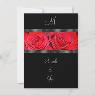 Invitación Roses rojos y bodas en monogramas negros