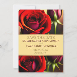 Invitación Roses rojos y oro salvan la fecha