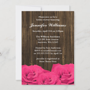 Invitación Roses rosados Barn Wood Bridal Shower