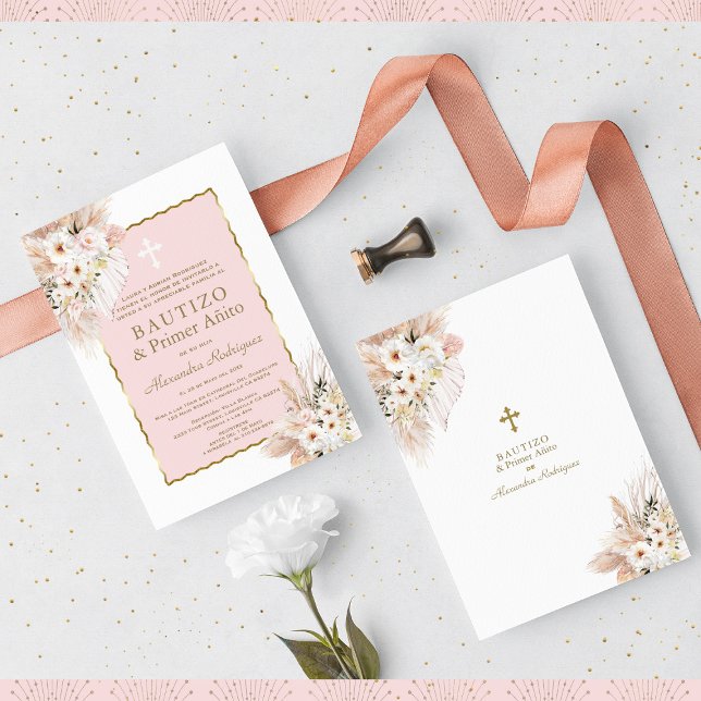 Invitación Roses rosados blancos del desierto bautizo de cump (Subido por el creador)