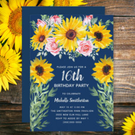 Invitación Roses rosados bonito Marina de los girasoles Azul 