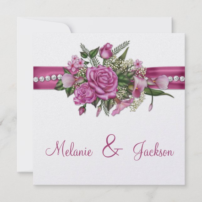 Invitación Roses rosados callas tras celebración Boda (Anverso)