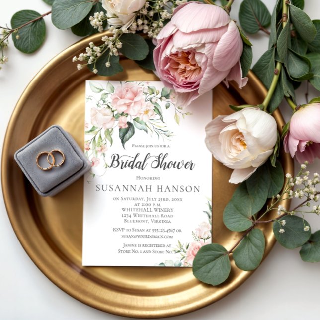 Invitación Roses rosados color agua Eucalyptus Ducha de novia (Subido por el creador)