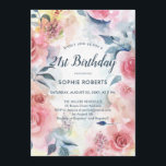 Invitación Roses rosados color agua Floral romántica 21 cumpl<br><div class="desc">Personalizar de esta encantadora y romántica invitación a la fiesta de cumpleaños 21 Dreamy Floral 21st con un original cuadro acuarela artístico de rosas rojas rosadas sobre un fondo blanco. Diseño femenino y fresco de las niñas.</div>