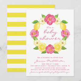 Invitación Roses rosados de limón amarillos Chica Baby Shower