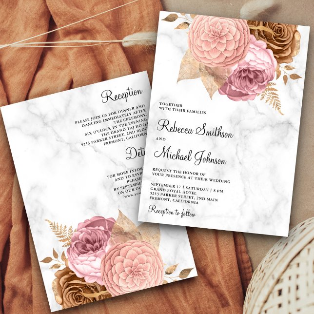 Invitación Roses rosados de mármol floral de tierra todo en u (Subido por el creador)