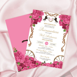 Invitación Roses rosados Doll Charra Occidental Quinceañera