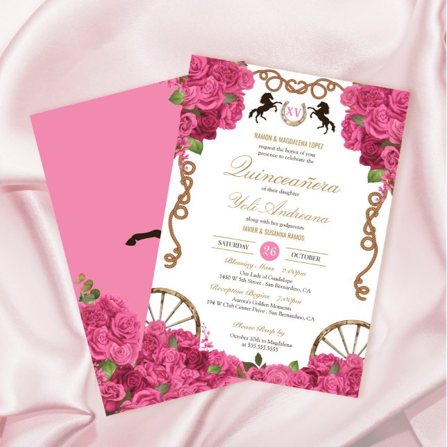Invitación Roses rosados Doll Charra Occidental Quinceañera (Subido por el creador)