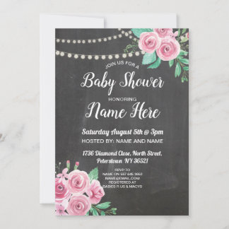 Invitación Roses rosados florales con chales de flores invita