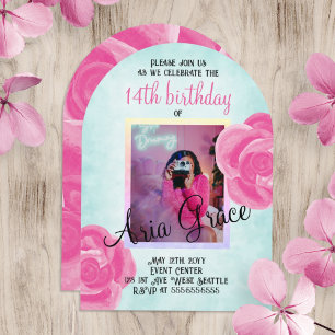 Invitación Roses rosados grandes, fiesta de cumpleaños turque