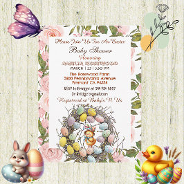 Invitación Roses rosados Verdor Huevos de Pascua Nest Chick F