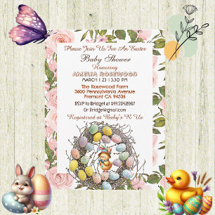 Invitación Roses rosados Verdor Huevos de Pascua Nest Chick F