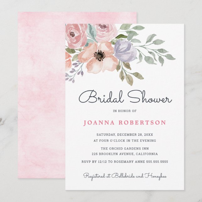 Invitación Roses rosados y polvorientos Ducha de novia floral (Anverso / Reverso)