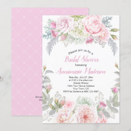 Invitación Roses rosas blancas hidrángulos verdes duchas de n