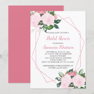 Invitación Roses rosas pálidas Verdor Ducha de novia geométri