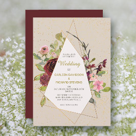 Invitación Roses rosas rojas y Boda de marco dorado