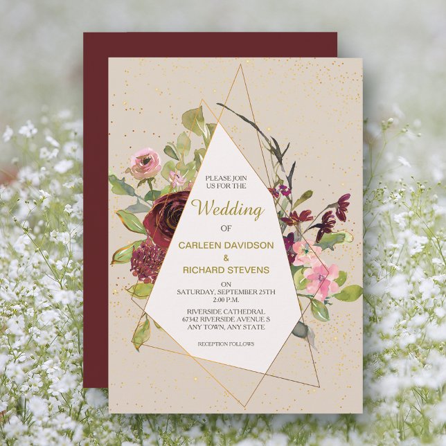 Invitación Roses rosas rojas y Boda de marco dorado (Subido por el creador)