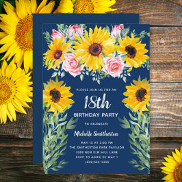 Invitación Roses rosas rosas girasoles marina azul cumpleaños