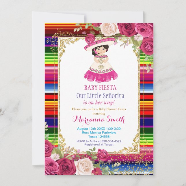 Invitación Roses rosas rosas mexicanas Fiesta Baby Shower (Anverso)